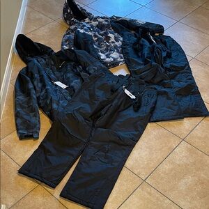 Black and Patterned Winter Jacket and Pants Set